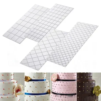

Behogar 4pcs Cake Mold Transparent Fondant Grid Texture Embossed Imprint Mat Mould Bakeware Dessert Sugar Craft Decoration Tools