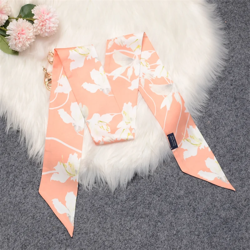 

100% Mulberry Silk Twill Scarf Handbag Handle Ribbon Scarf Band Hair Head Neck Neckerchief Bracele Floral Print Luxury Brand