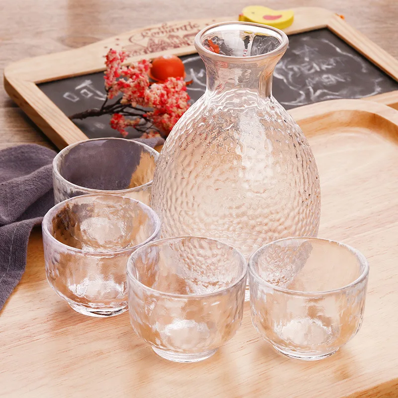 Japanese Style Glass Wine Set Sake Pot Ice Wine Warmer Ware Creative Hammer Grain Gold Edge Heat Resistant Yellow Pot