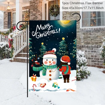 

45x30cm Snowman Christmas Tree And Kid Merry Christmas Printing Flax Street Flag 2021 New Year Navidad Banner Hanging Ornaments