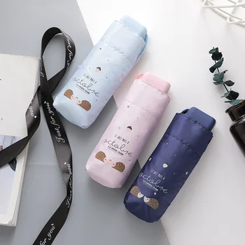 

Fashion Big Bright Hedgehog 50% Off Ultra Light Flat Small Pocket Umbrella Black Plastic Sunscreen Anti-UV Sun Umbrella