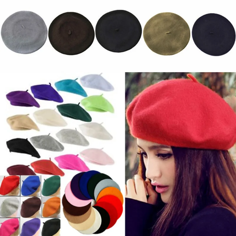 Винтажный простой берет, шапка бини, шапка во французском стиле для женщин и девочек, шерстяная теплая зимняя шапка, женские шапки, шапка уличной моды