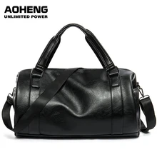New Men Travel Duffle Bag PU Leather Men's Travel Bags Black Shoulder Handbag Round Bucket Shape Messenger Bag Tote