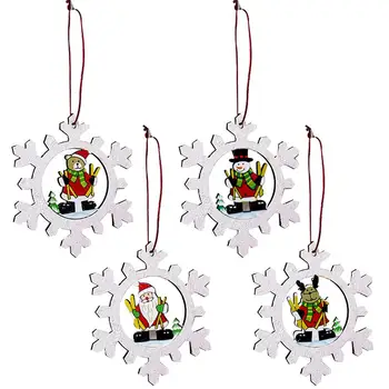 

4Pcs Creative Wood Snowflake Santa Deer Bear Xmas Tree Hanging Ornaments Pendants Home Party Wedding Decoration