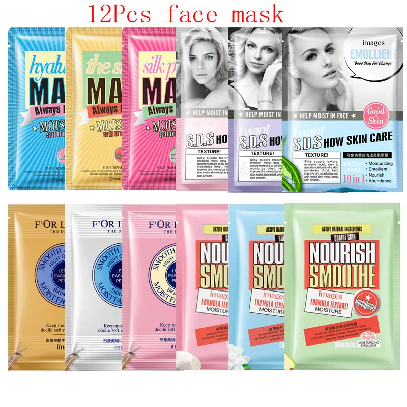

12Pcs snail fibroin Essence hyaluronic acid Series Mixed Face Mask Moisturizing Whitening Anti-Aging Facial Masks skin care