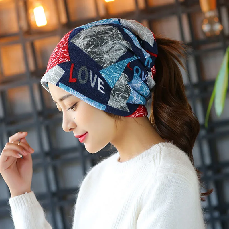 

1pcs Women's gorras Beanies Caps 2020 Summer Cotton Letter prints Splicing elastic Travel Headscarf Ladies Casual Skullies Hats