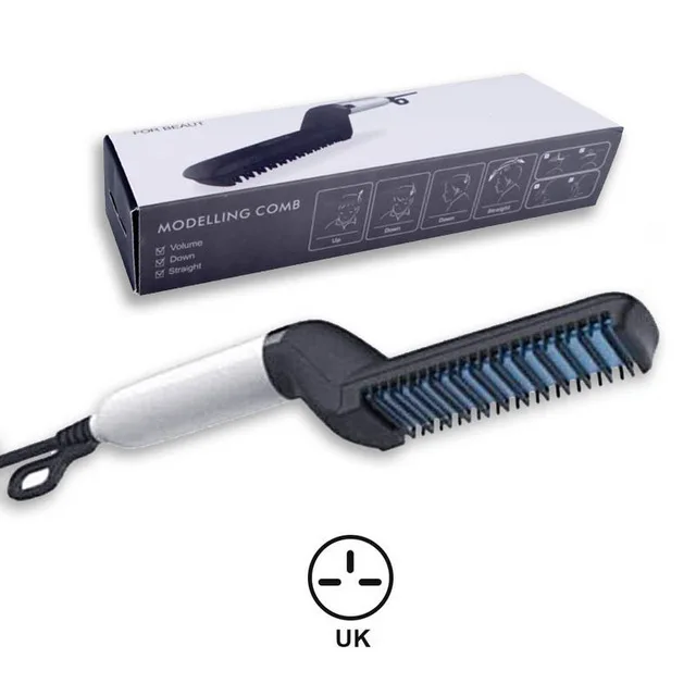 UK Plug Выпрямитель для бороды для мужчин быстрый выпрямитель для бороды стайлер гребень многофункциональный Плойка для завивки волос шоу кепки инструмент выпрямитель для бороды - Цвет: UK Plug