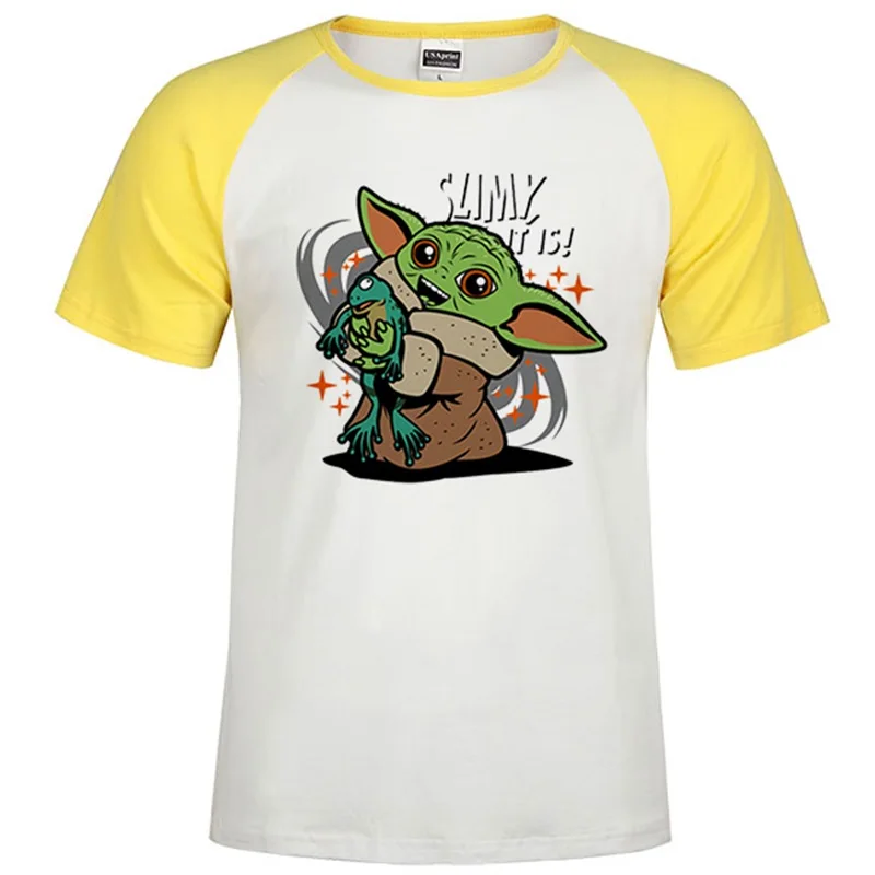 Raglan yellow 66 Г., Детская футболка с Йодой мандалорианская футболка с джедаем, белая футболка с круглым вырезом, мягкие Забавные топы с принтом «Звездные войны» - Цвет: Raglan yellow 66