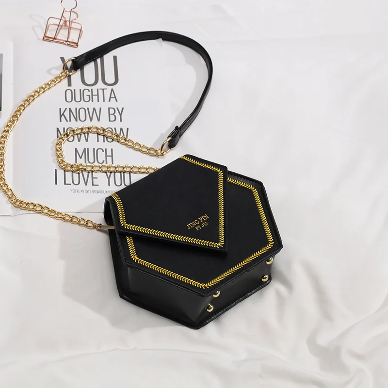 

JIULIN 2019 new style rok edition with hexagon fashion nubuck small package many of the chain of single shoulder slope packet