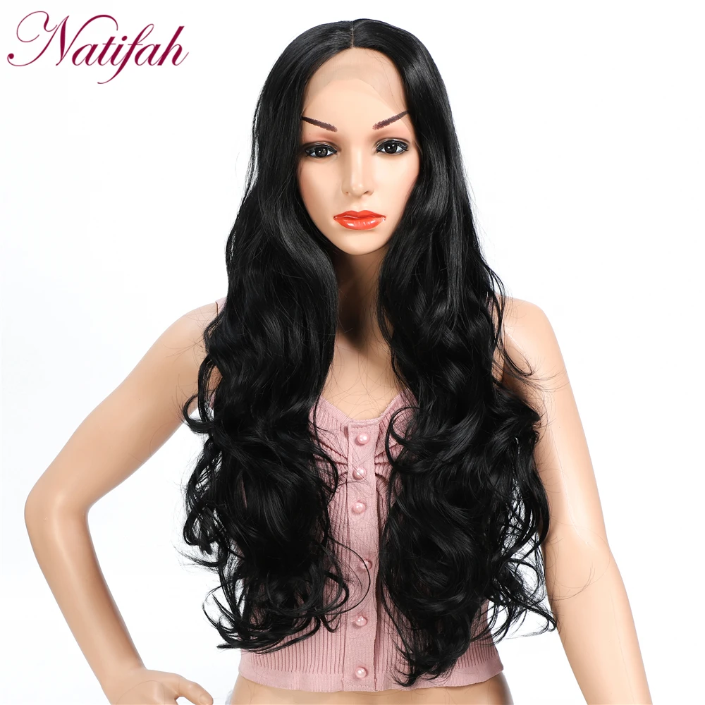 Natifah синтетический парик на кружеве Черный Красный Длинный натуральный волнистый кружевной парик Термостойкое волокно для черных женщин косплей парик - Цвет: # 1B