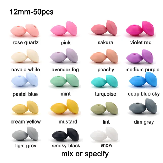 LOFCA 50pcs 12mm Silicone Lentil Beads Baby Teething Beads BPA-Free Food Grade Making Baby Oral Care Pacifier Chain  Accessorise mix or specify