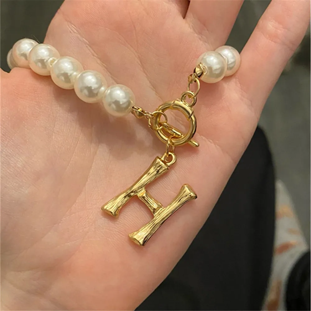 Pearl Initial Monogram Necklace Personalized on Paperclip Chain, Czech  Glass Pearls Hand Crafted Letter Bead Jewelry – Just Bead It