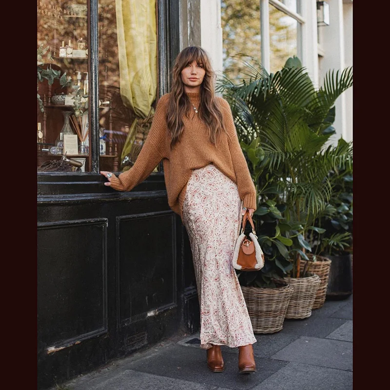 Шелковая Женская узкая юбка-Русалка с принтом, модная новинка