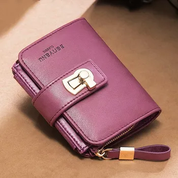 

Genuine Leathe women short wallet zipper small coin purse lock ladies wallet clutch Female Coin Purse Mini wallet