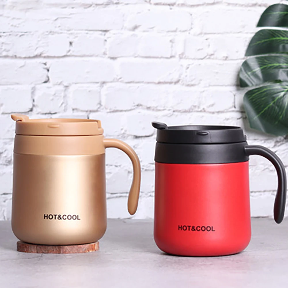 

Office thermos stainless steel coffee cup with double lid portable home mug simple creative insulation cup