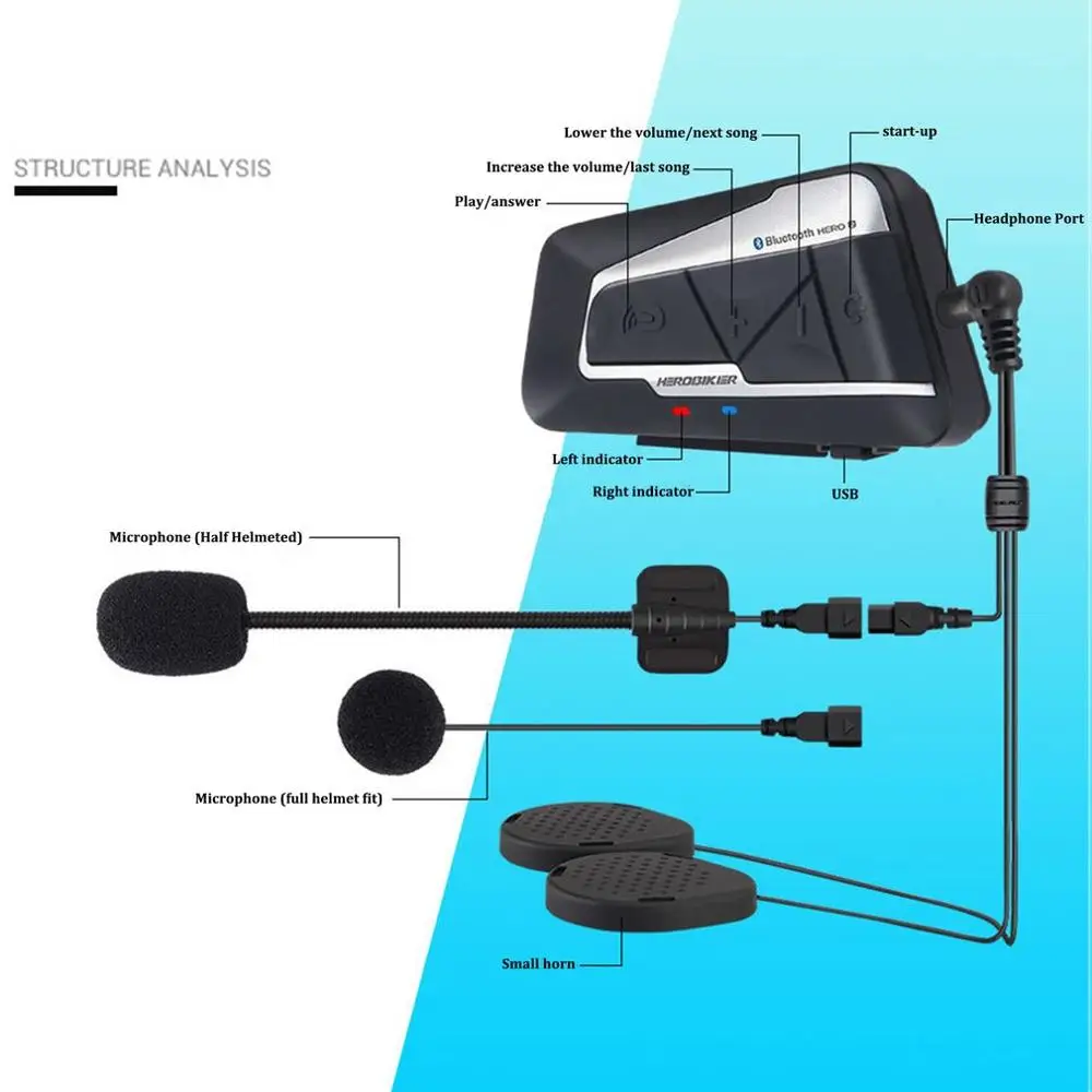 

1200M Interphone Motorcycle Helmet Interphone Wireless Earphone Waterproof Motorcycle Interphone Headset