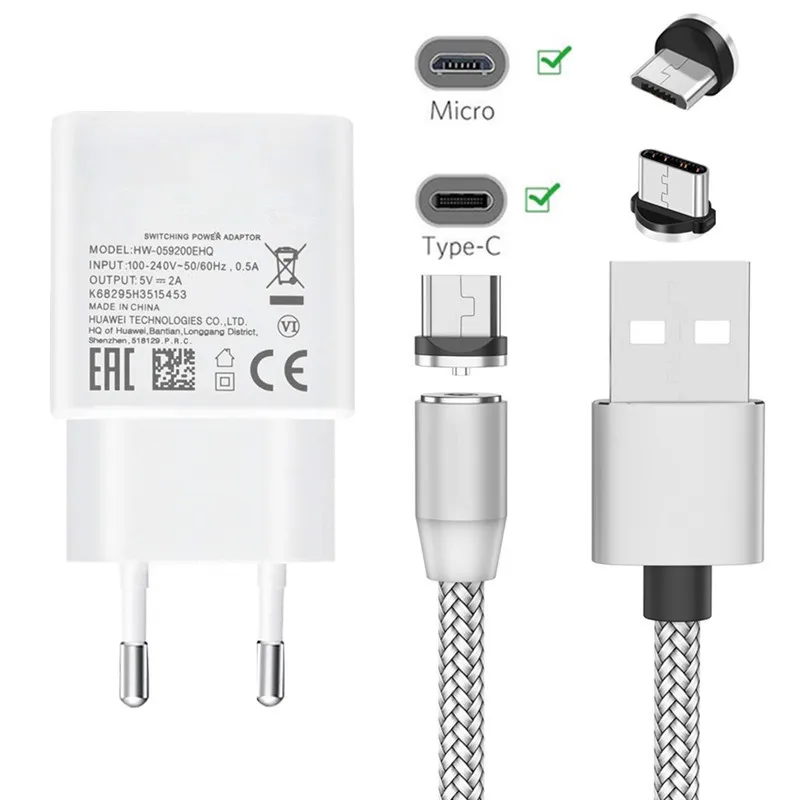 

For Samsung galaxy A10 A50 Huawei P9 P10 P20 P30 Mate 20 10 lite 8X Honor 9 8 Magnetic Micro USB Type C Cable Wall Phone charger