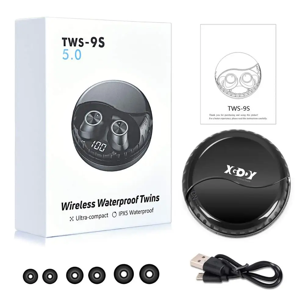 XGODY наушники-вкладыши TWS с 9S Беспроводной наушники Bluetooth 5,0 Шум шумоподавления наушники bluetooth с зарядным устройством 40 часов проигрывания во время езды