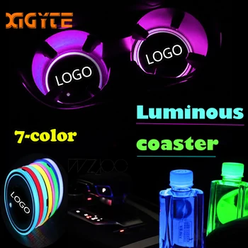 

2 Pcs NEW Car Logo LED Light Cup Holder Pads Light Mats Bottle Coasters For Honda BMW AMG Toyota Audi Opel Jeep Car Accessories