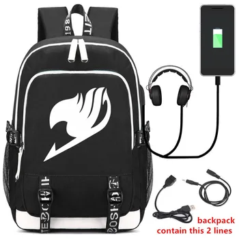

Japan Fairy Tail Backpack Rucksack Bag w/ USB Fashion Port / Lock / Headphone interface Students Book Laptop bag Gifts Cosplay
