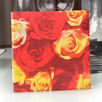 

33 X33cm-80pcs Red Yellow Roses Wedding Wedding Printing Napkin Colored Paper Placemats Hotel Napkin