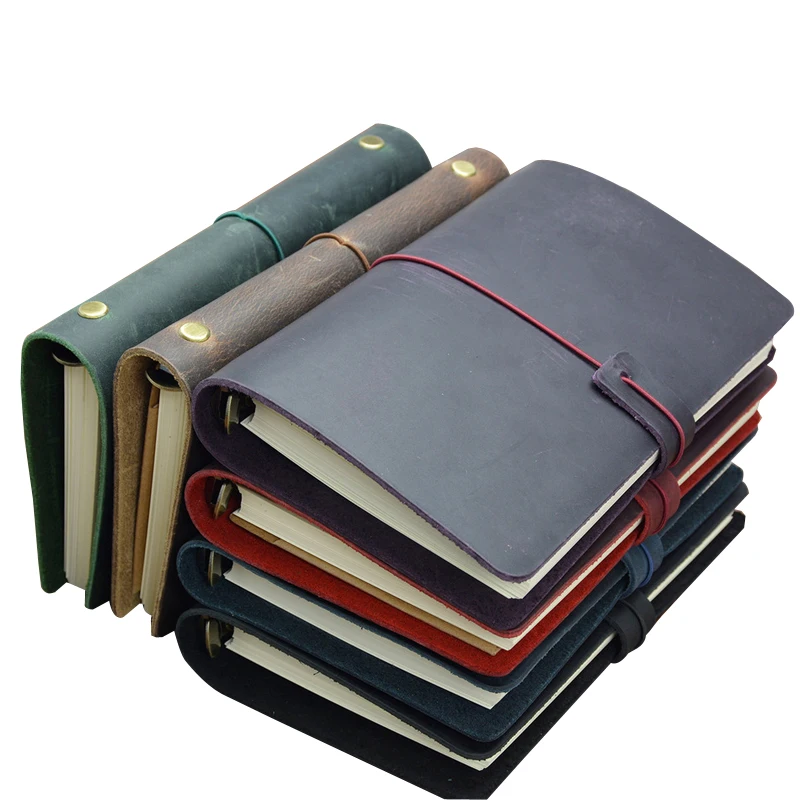 

Genuine Leather Notebook Cowhide Cover Refillable Sketchbook Planner Office School Travel Supplies 19*12.5 cm