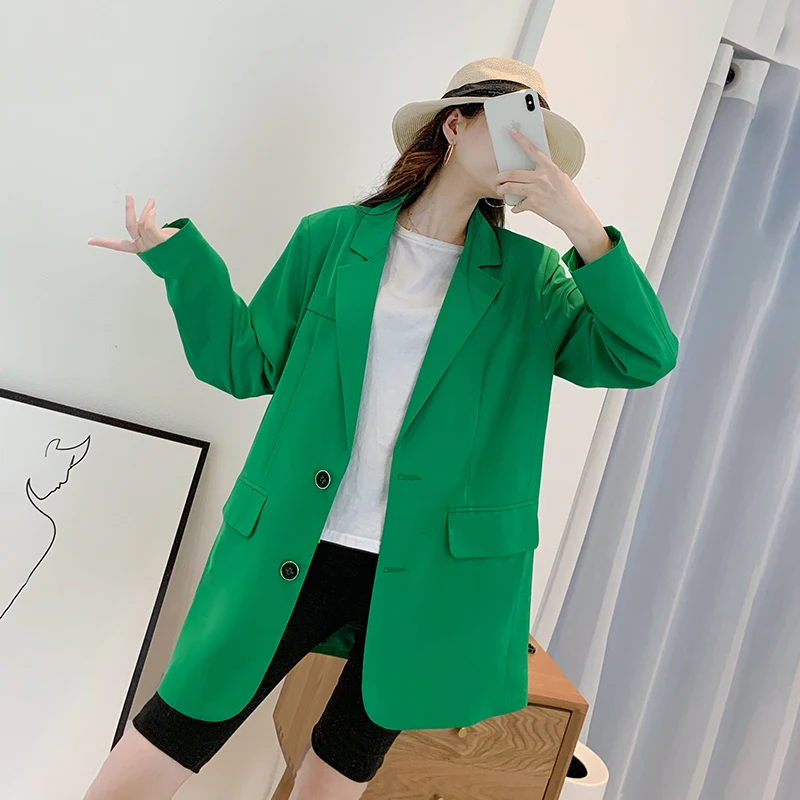 

Korean Casual Ladies Blazer Loose Solid Green Stylish Suit Jacket Long Sleeve Abrigos Vintage High Street Women Blazer MM60NXZ