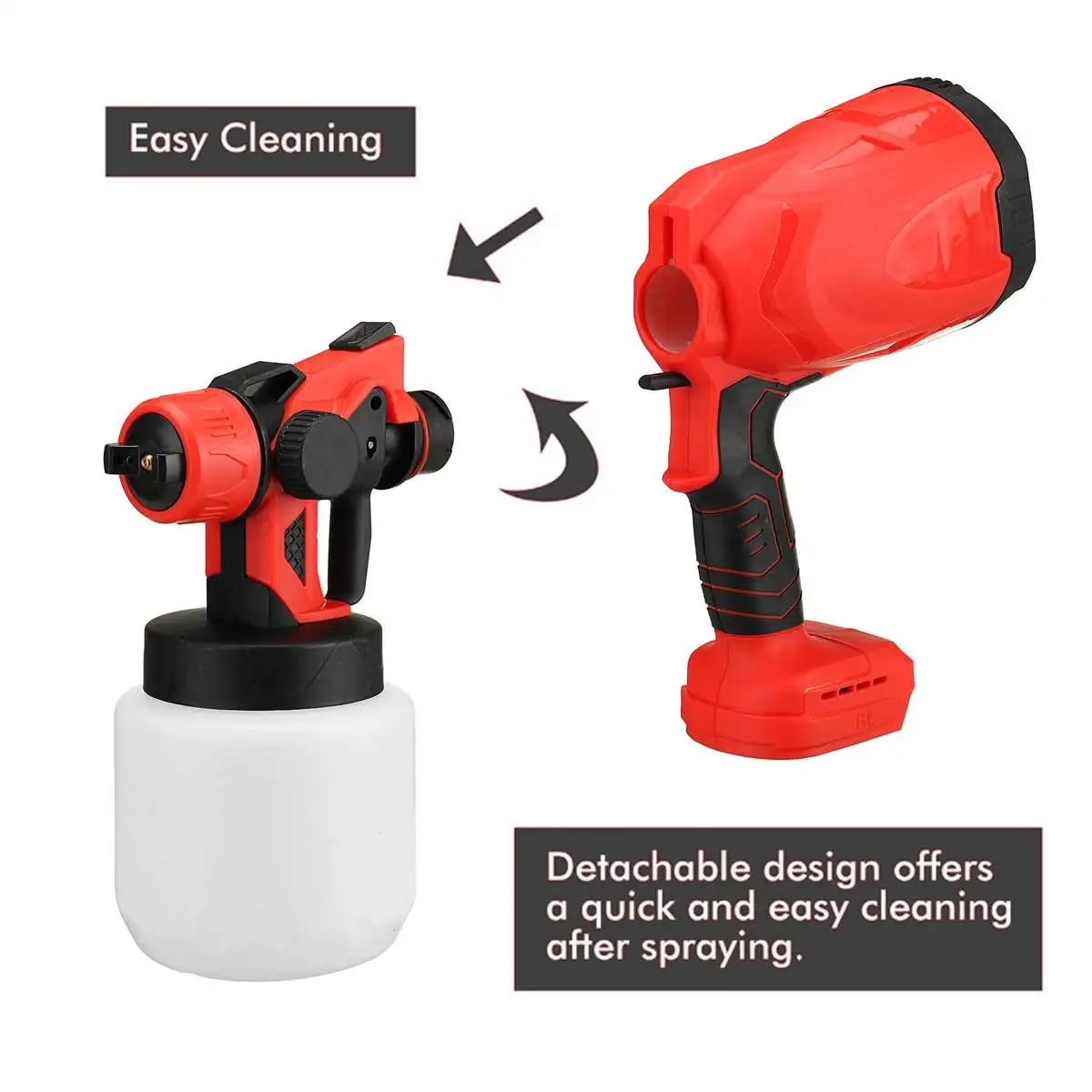 800ml Cordless Electric Spray Gun High Power Home Paint Sprayer With 3 Nozzle Flow Control