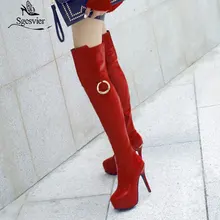 Sgesvier/женские ботфорты, сексуальные фетиш сапоги, танцевальная обувь для ночного клуба, обувь для вечеринок, высокий каблук, платформа, женские красные, белые сапоги до бедра, OX678