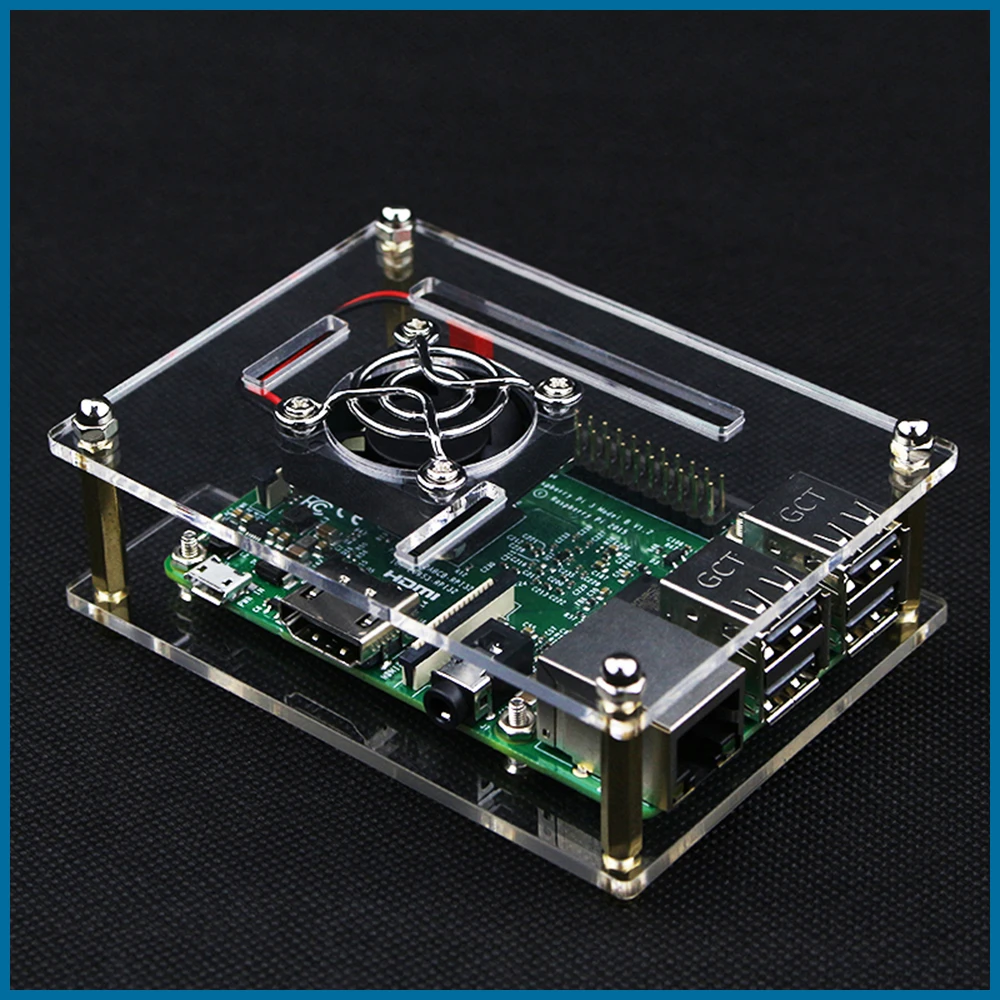 Чехол для Raspberry Pi 3/3B +/4 прозрачный корпус с вентилятором металлическая крышка RPI103