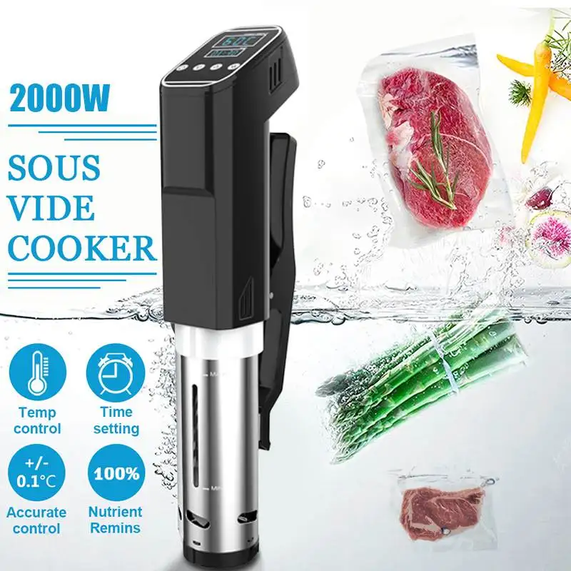 Вакуумная медленная кухонная плита Sous Vide 2000 Вт 15л мощный погружной циркулятор с ЖК-дисплеем и цифровым таймером из нержавеющей стали - Цвет: Black