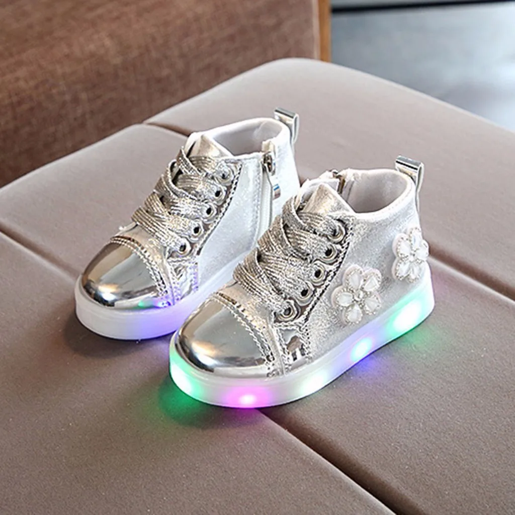 Новая детская светящаяся обувь для маленьких девочек, цветочный светодиодный светильник, светящаяся спортивная обувь для бега, кроссовки, 15 мес.-6 лет/
