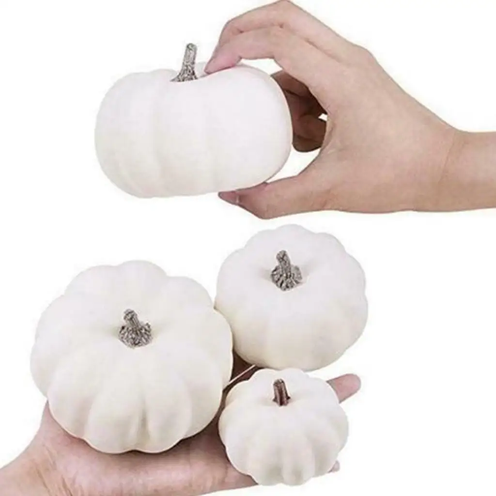 12Pcs Realistic Fall Harvest Small White Mini Artificial Foam Pumpkins for Halloween, Fall and Thanksgiving Decorating