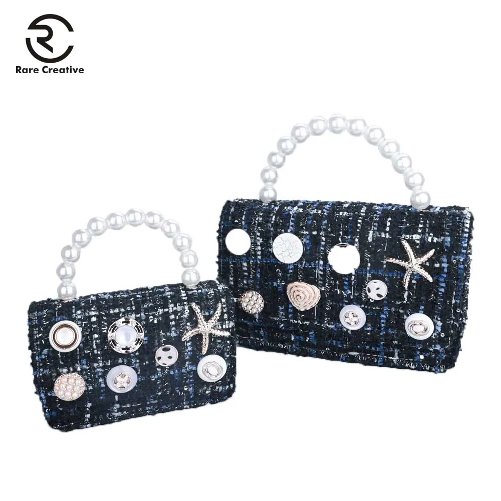 

RARE CREATIVE Fashion Women Design Handbag Woolen Female Bag Pearl Chain Shoulder Messenger Bag Simple Beading Square Bag QZ5003