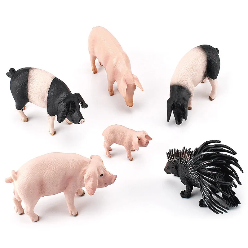 Simulated Wild Boar Pig Porcupine Model Farm Animal Pig Family Set Figurines Action Figure Educational Toys for Kids Home Decor