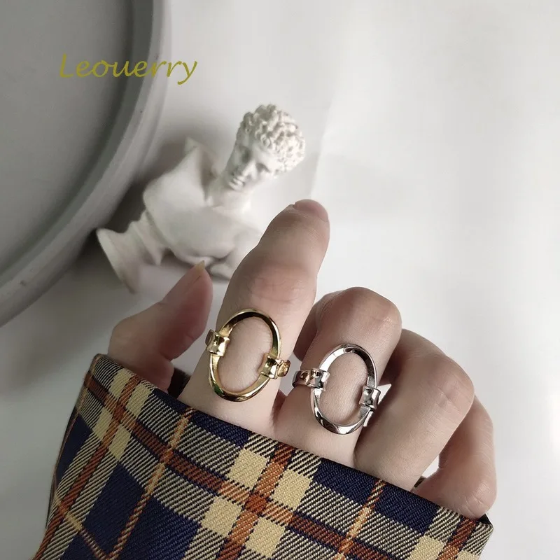 

Leouerry 925 Sterling Silver Openwork Oval Rings Wild Geometric Creative Elegant Opening Rings for Women Silver 925 Jewelry Gift