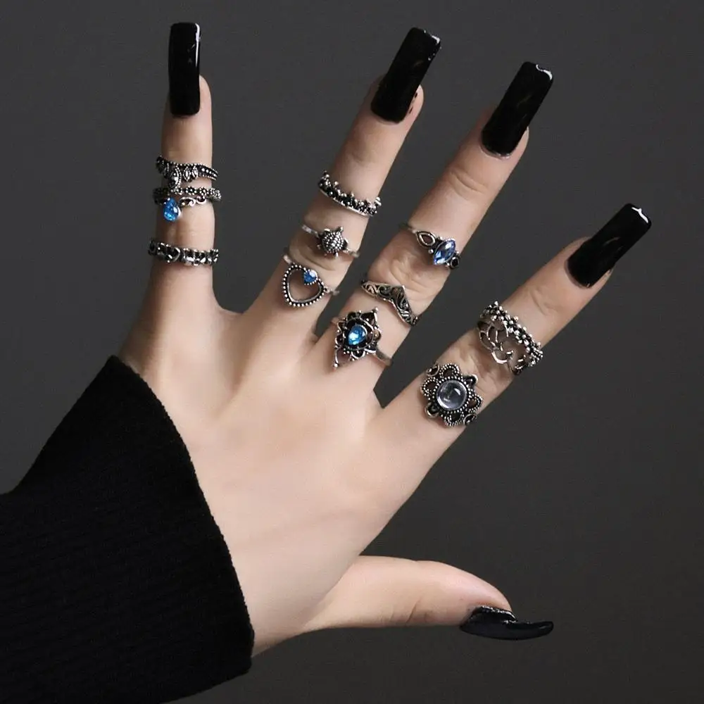 

Finger Ring Sets Boho Vintage Crystal Hollow Out Sliver Knuckle Midi Rings Women Anillos Mujer Party Jewelry Crown Flower Gifts