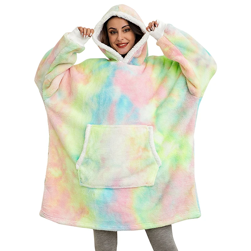 Long Hoodies Women Sweatshirt Blanket Winter Plush Fleece Oversized TV Blanket With Sleeves Ladies Warm Hooded Pullover styling hoodies Hoodies & Sweatshirts