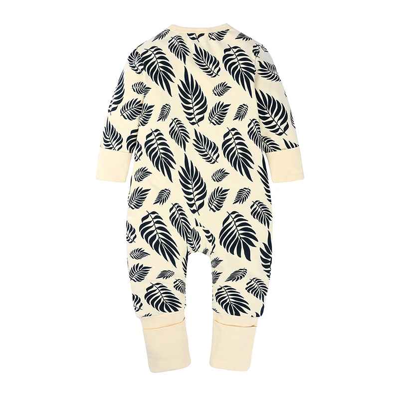 С принтом в виде листьев, длинные рукава Детская одежда для сна, Хлопковая пижама для новорожденных детские комбинезоны комбинезон для новорожденных одежда JP459