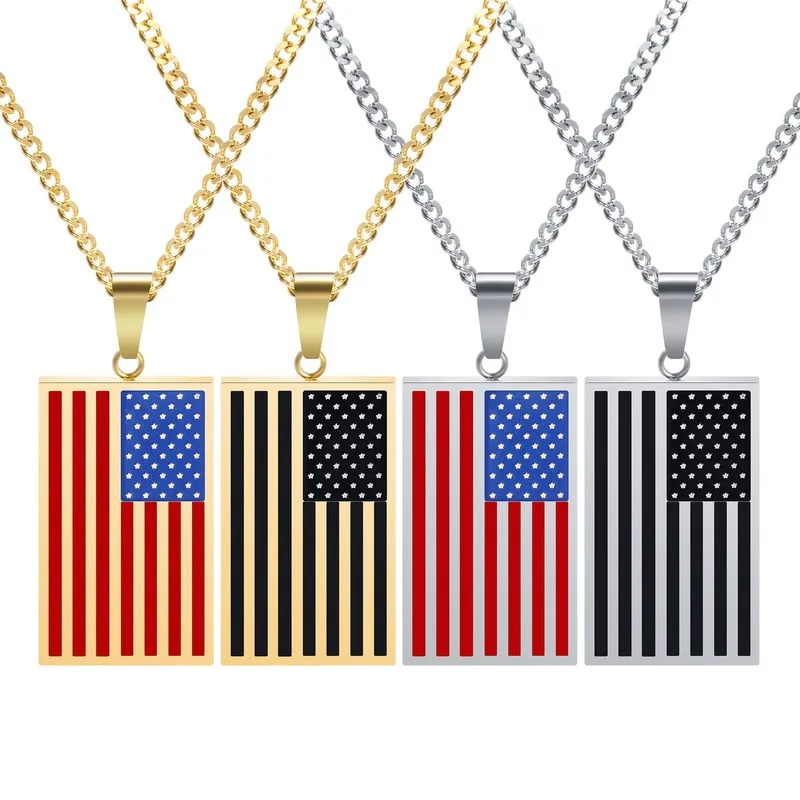 

Hip Hop American Flag Pendant Necklace Men's Army Military Brand Titanium Steel Long Chain Charm Gift for Boys