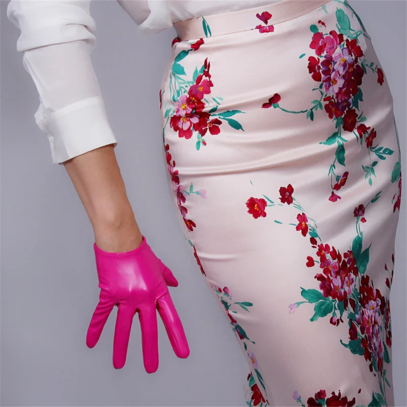 Короткие кожаные перчатки 21 см имитация кожи овчины PU женские модели розовый красный темно-розовый фиолетовый красный розовый PUMH21