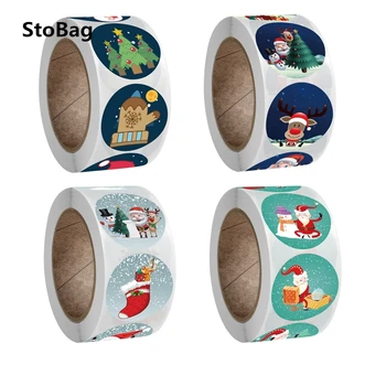 

StoBag 500pcs/Roll 2.5cm Colorful Merry Christmas Gift Decoration Sticker Party Handmade Cookies Candy Box Bags Seal Labels