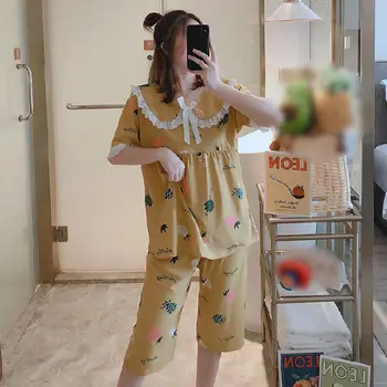 

New Pajamas For Women Summer Cute Printed Female Pajamas Loose Pajamas Pyjamas Two-piece Suit Sleepwear Women Rayon Hot Sale