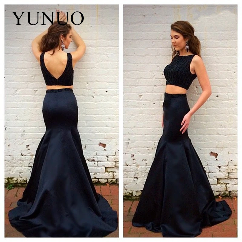 navy blue 2 piece prom dress