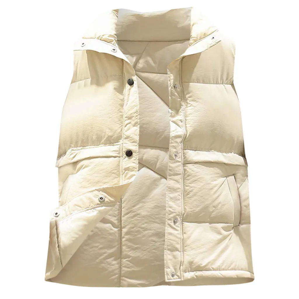 Kamizelka damsk chalecos para mujer, жилет, женская зимняя теплая верхняя одежда со стоячим воротом, без рукавов, с карманами, винтажное пальто большого размера - Цвет: Белый