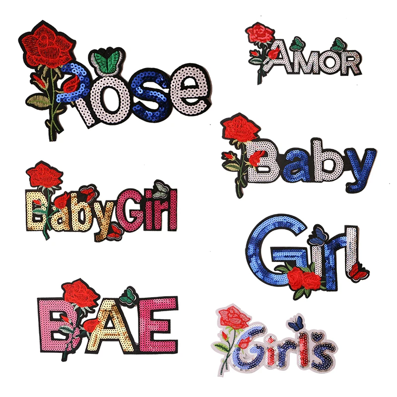 

1 Pcs Baby,Girl,Amor sequin icons Embroidered Iron on Patches for Clothing DIY Stripes Clothes Patchwork Stickers Custom Badges
