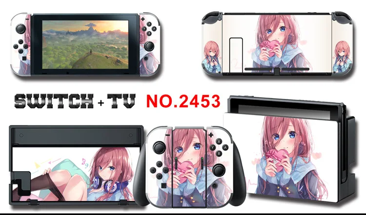 1set New Cute Anime Full Body Sticker for NS Switch Protective Cover Skin Colorful Art for Game Console Joy-Con Controller Decor