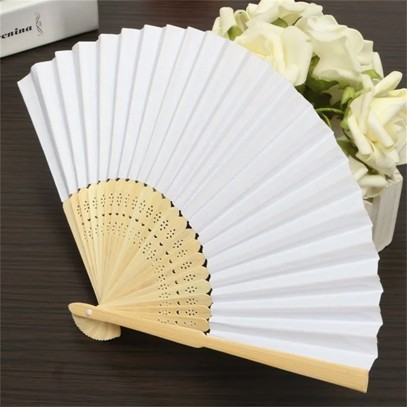DIY Wedding Hand Fans 50 Pcs/lot White Portable Fan Wedding Gift for Guest Decoration Crafts Home Decor Garden