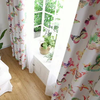 

COLORFUL KING Pastoral Printed Colorful Butterfly Blackout Curtains Drapes Curtains For Living Room Kitchen Bedroom