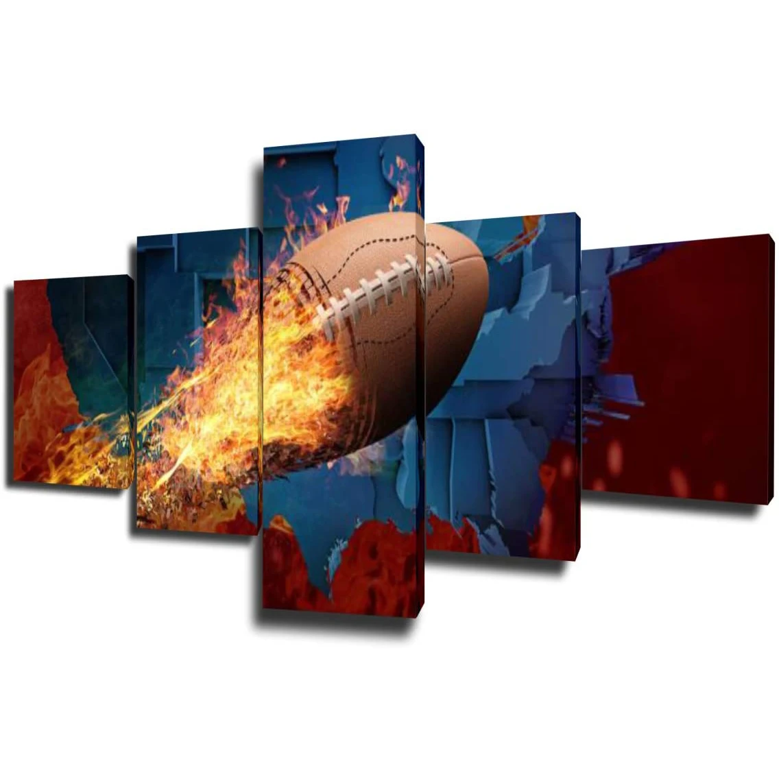 

No Framed Canvas 5 Pieces Rugby Flaming Sports Modular Wall Art Posters Pictures Paintings Home Decor for Living Room Decoration